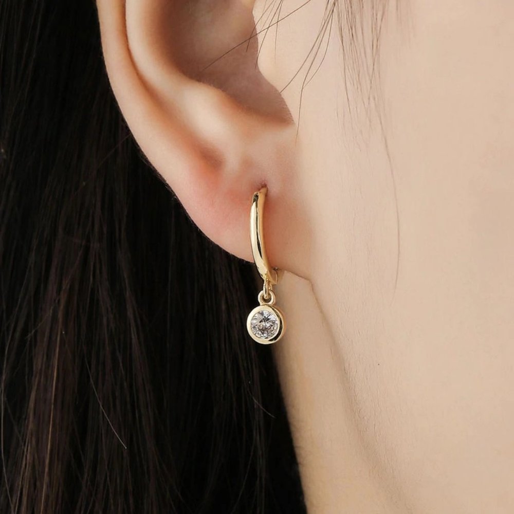 925 Sterling Silver Diamond Drop Huggie Hoops D2 - Picture 5 of 5